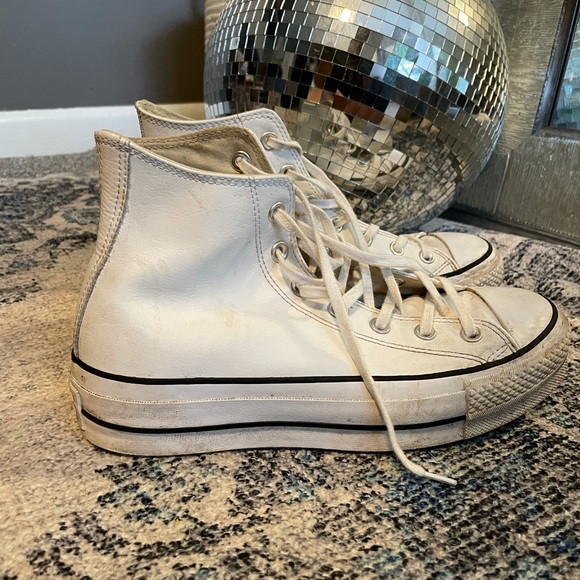 Converse Shoes - White leather platform converse size 8.5